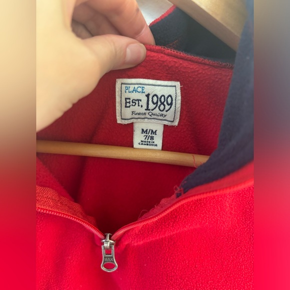The Children Place Fleece 1/4 Zip up Red Sweater Pullover, Size 7/8 kids. Pocket - Picture 4 of 6